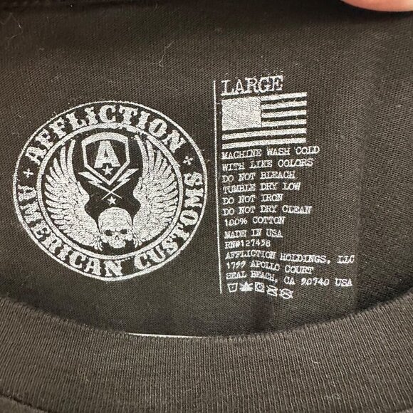 Affliction American Customs Skull Wing Bleached Short Sleeve Shirt Womens Large - Picture 2 of 3